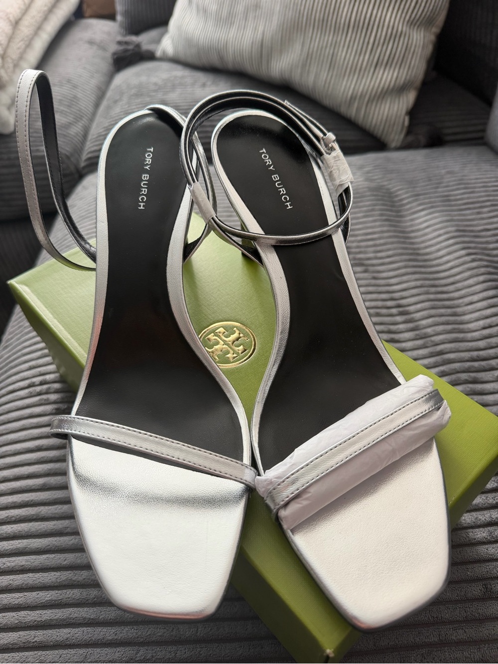 Tory Burch Women's Pave Heeled Sandals 90mm, Silver, 11 Medium US